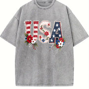 Retro-revival USA Patriot for Weekend Warrior Vintage Washed T-Shirt in Gray