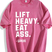 Lift Heavy Eat Ass Meme Gym Back Bodybuilding Motivation vintage washed oversized T-shirt in Red