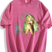 Glam Doll Drinking Vintage Washed T-Shirt in Red