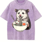 Opossum Ramen Retro Possum Eating Noodles Vintage Washed T-Shirt in Purple