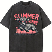 Retro Highland Cow Vibes Vintage Washed T-Shirt in Black