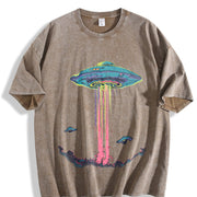 Retro Alien Abduction Vintage Washed T-Shirt in Brown