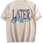 Later Gator 90s Retro Style 4th Of July Alligator vintage washed oversized T-shirt in Beige
