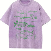 Retro Fish Tattoo 90s Fisherman Vintage Washed T-Shirt in Purple