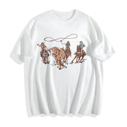 Western Cowboy Alien Cotton T-Shirt in White