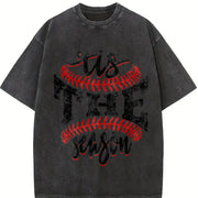 Sports Game Day Faux Glitter Tis the Season Baseball Vintage Washed T-Shirt in Black