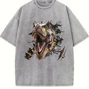 Retro 90s T-rex Dino Retro 2000s Nature Dinosaur Vintage Washed T-Shirt in Gray