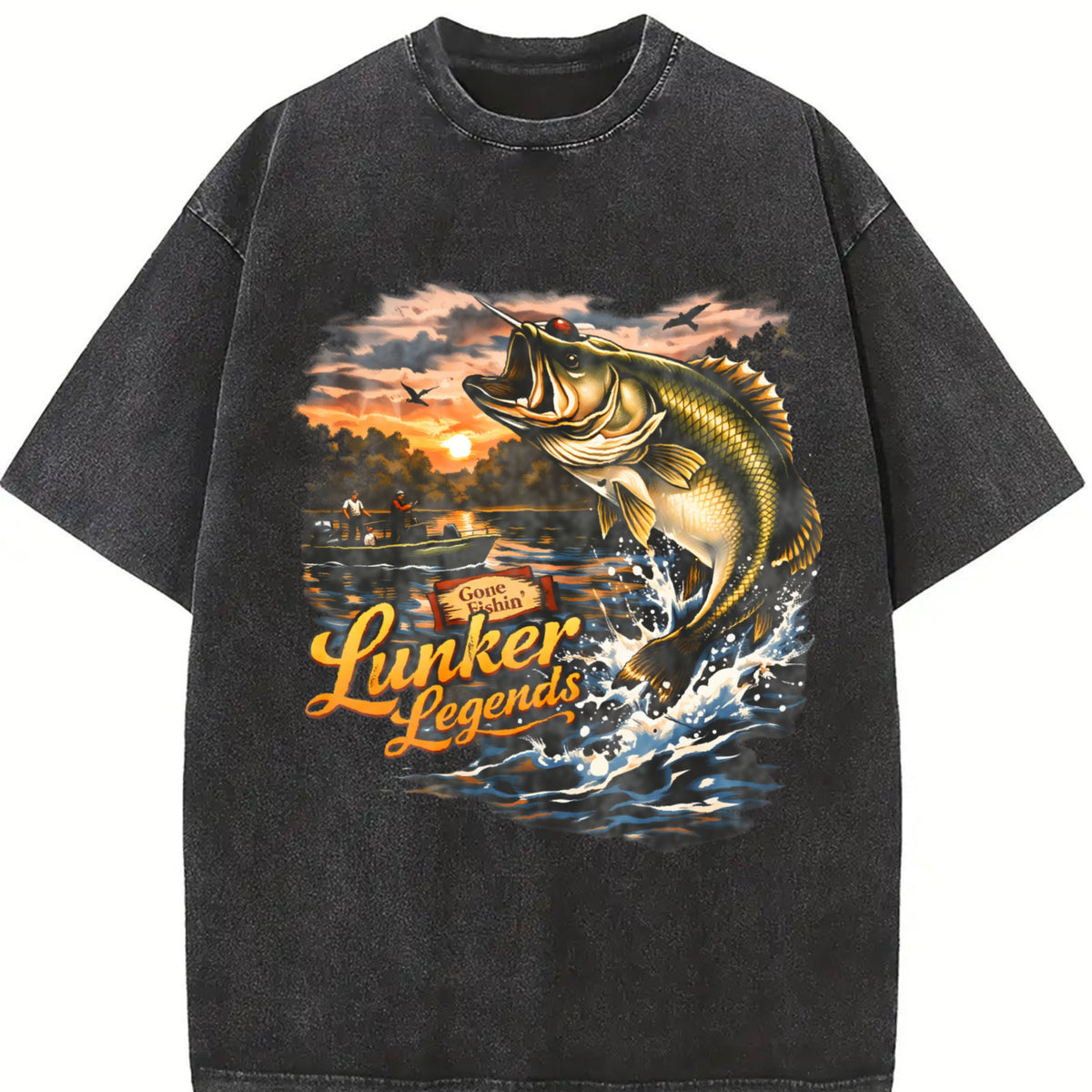 Lunker Legends Fishing 90s Vintage Washed T-Shirt in Black