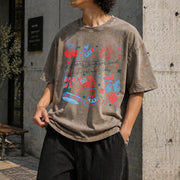 Stars Stripes and Freedom Vibes Vintage Washed T-Shirt in Brown