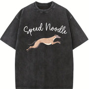 Speed Noodle Greyhound Lover Vintage Washed T-Shirt in Black