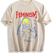 Feminism Dragon Fantasy Vintage Washed T-Shirt in Beige