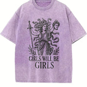 Girls Will Be Girls Medusa and Batik vintage washed oversized T-shirt in Purple