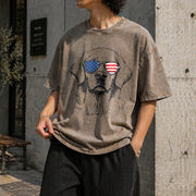 Patriotic Dog Mom Vintage Washed T-Shirt in Brown