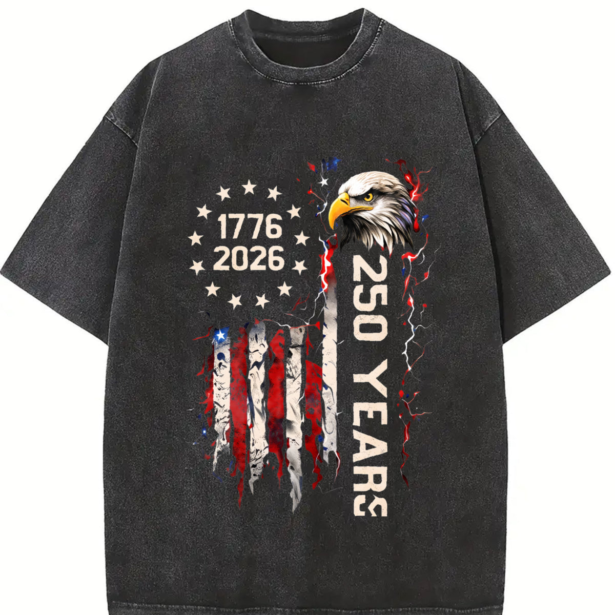 Retro Usa 250 250th Usa Flag Vintage Washed T-Shirt in Black