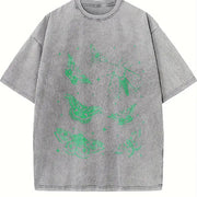 Moth Tattoo Retro Nature Bug Vintage Washed T-Shirt in Gray