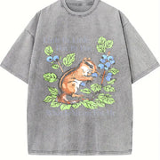 Pure with Squirrel and Berry Vintage Washed T-Shirt in Gray