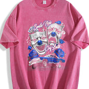 Short-sleeve Blue Smile Now Cry Later Silk Screen Vintage Washed T-Shirt in Red