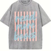 Read More Books Retro Bars Teacher Librarian Reader Vintage Washed T-Shirt in Gray