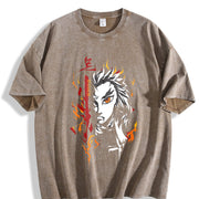 Demon Slayer Kyojuro Rengoku Anime Vintage Washed T-Shirt in Brown