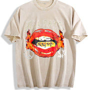 Flame Lips Dollar Tank Vintage Washed T-Shirt in Beige