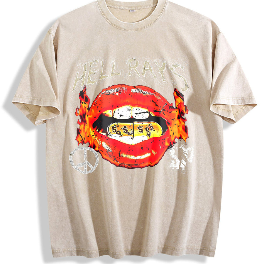 Flame Lips Dollar Tank Vintage Washed T-Shirt in Beige