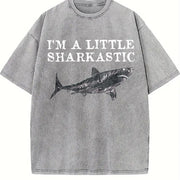 Shark Lover Ocean Life Sea Creature I'm a Little Vintage Washed T-Shirt in Gray