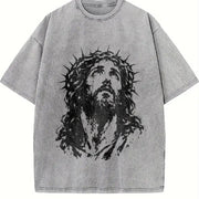 Crown of Thorns Jesus Bold Christian Faith Easter Vintage Washed T-Shirt in Gray