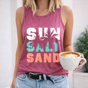 Sun Salt Sand Palm Trees Women's Color Cotton Tank Top in Red