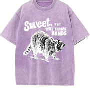 Retro Sweet but Throw Hands Raccoon 90s Vintage Washed T-Shirt in Purple
