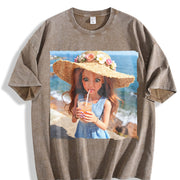 Beach Drink Glam Doll Vintage Washed T-Shirt in Brown