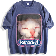 Benadryl Meme Cat vintage washed oversized T-shirt in Blue