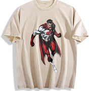 Black Invincible Retro Superhero Vintage Washed T-Shirt in Beige