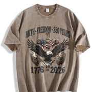 Faith Freedom 250 Years 1776-2026 Vintage Washed T-Shirt in Brown