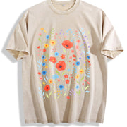 Wildflowers ® Retro Block Peonies Vintage Washed T-Shirt in Beige