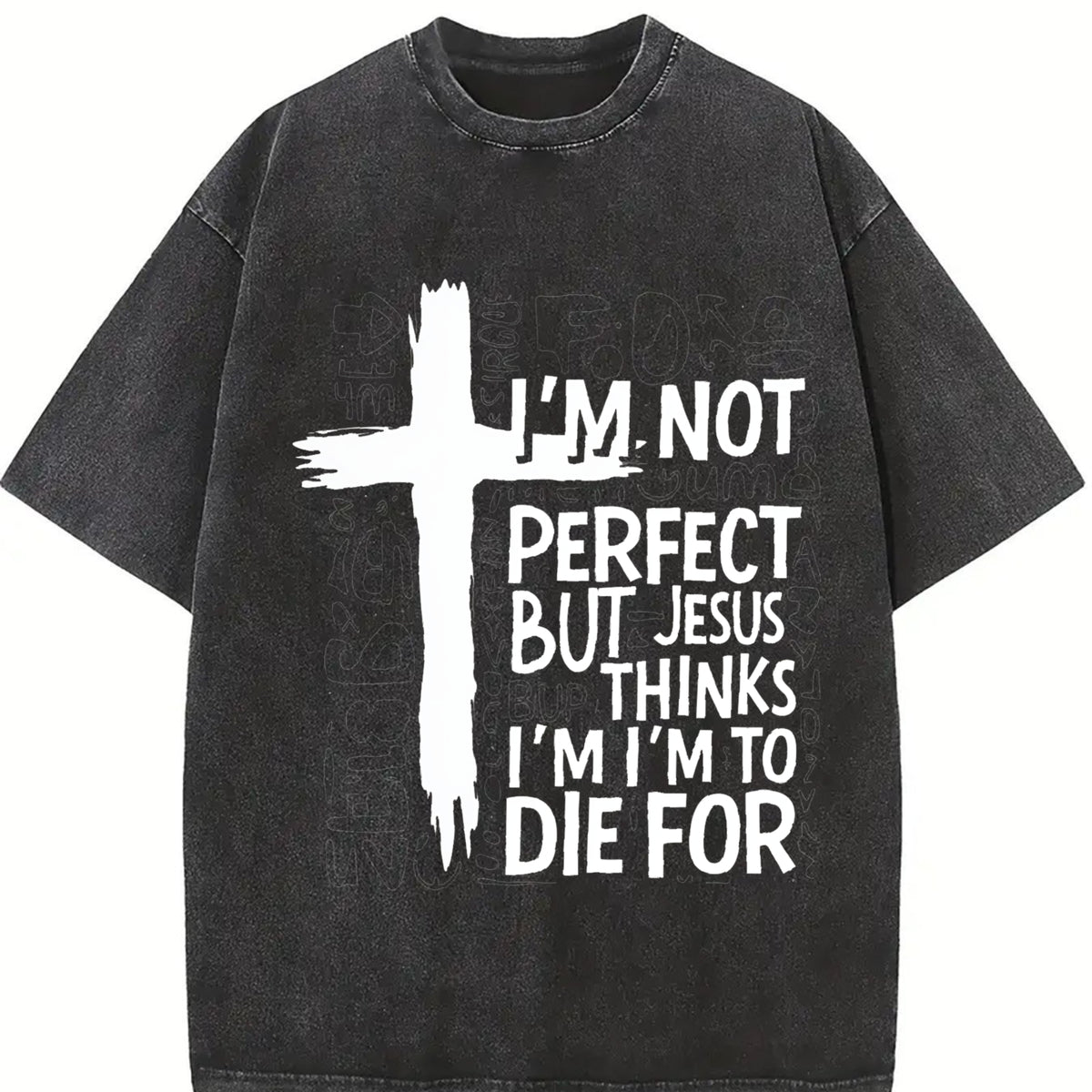 Easter Cross & Letter Vintage Washed T-Shirt in Black