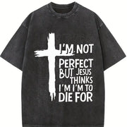 Easter Cross & Letter Vintage Washed T-Shirt in Black