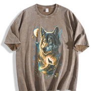 90s Howling Wolf Wilderness vintage washed oversized T-shirt in Brown