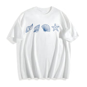 Seashells Embroidered Cotton T-Shirt in White