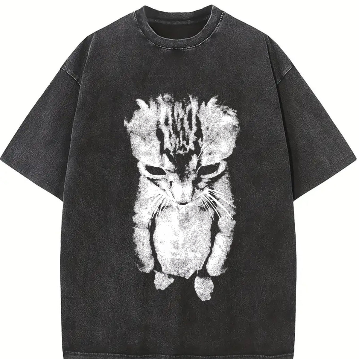 Sad Meme Cat Animal Vintage Washed T-Shirt in Black