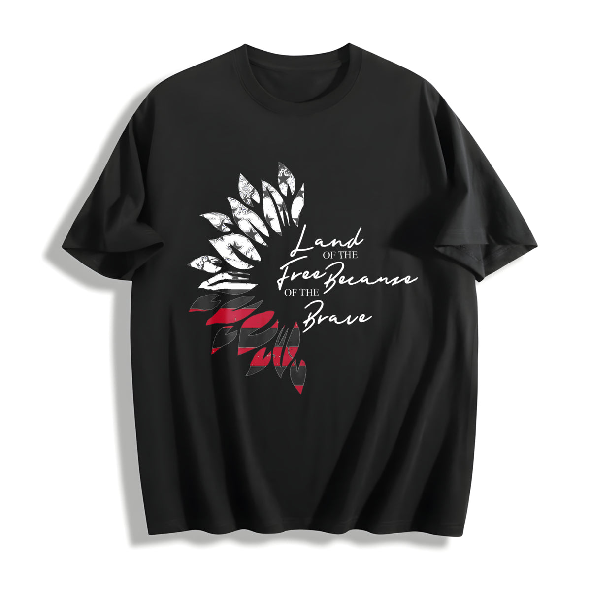 America Sunflower USA Flag Flower Cotton T-Shirt in Black