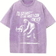 Retro Sloth Riding a Boar 90s Vintage Washed T-Shirt in Purple