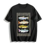 Trout Fish Retro Fish Cotton T-Shirt in Black