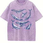 Whale 90s Tattoo Retro ® Y2k Ocean Humpback Whale Vintage Washed T-Shirt in Purple