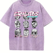 Lucha Libre Masks Retro Off-white Vintage Washed T-Shirt in Purple