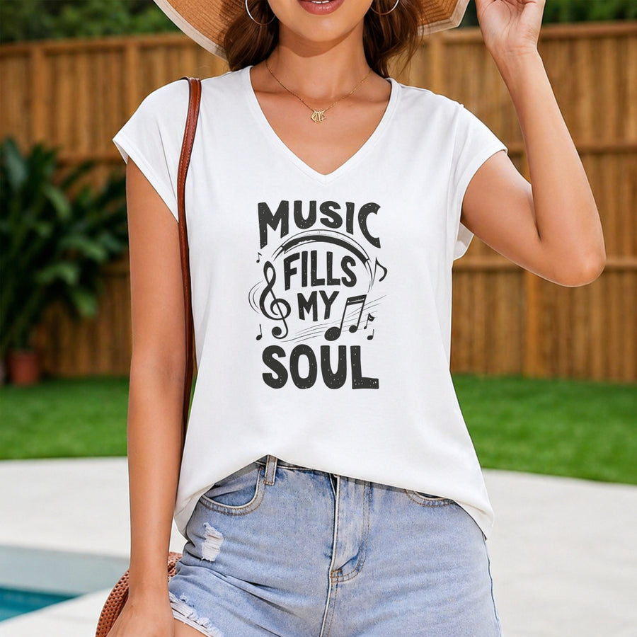 V-neck Sleeveless Tank with Music Women's Color Cotton Tank Top in White