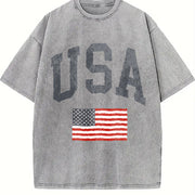 USA Flag Collegiate vintage washed oversized T-shirt in Gray