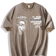 Spiral Glasses Portrait Vintage Washed T-Shirt in Brown
