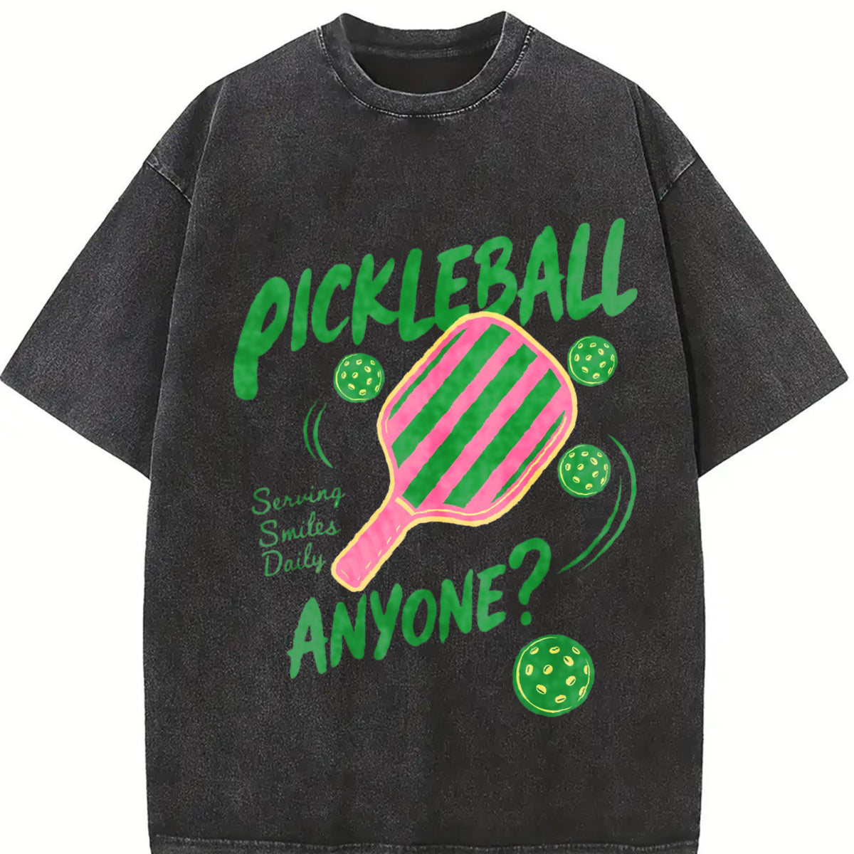 Pickleball Playing Paddleball Sport Vintage Washed T-Shirt in Black
