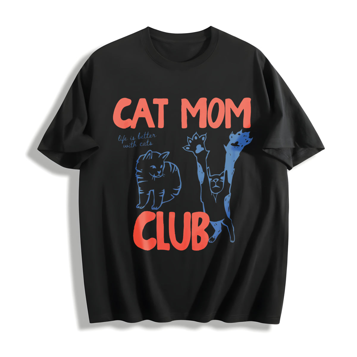 Cat Mom Cat Mama Cotton T-Shirt in Black