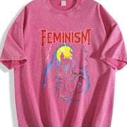Feminism Dragon Fantasy Vintage Washed T-Shirt in Red